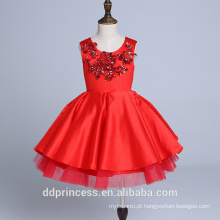 Sem mangas vermelho de Alta qualidade Meninas vestido de Baile Flor vestido de Casamento vestido de Festa com frisado para as crianças